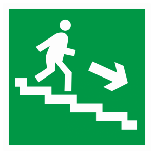 Наклейка E-13 «Направление к эвакуационному выходу по лестнице вниз» (направо)